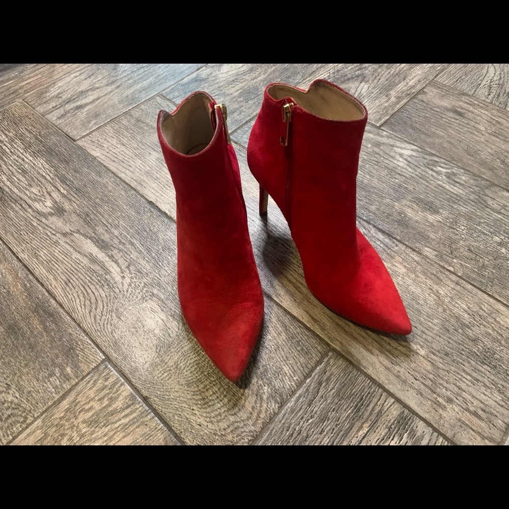 Red suede ankle boots